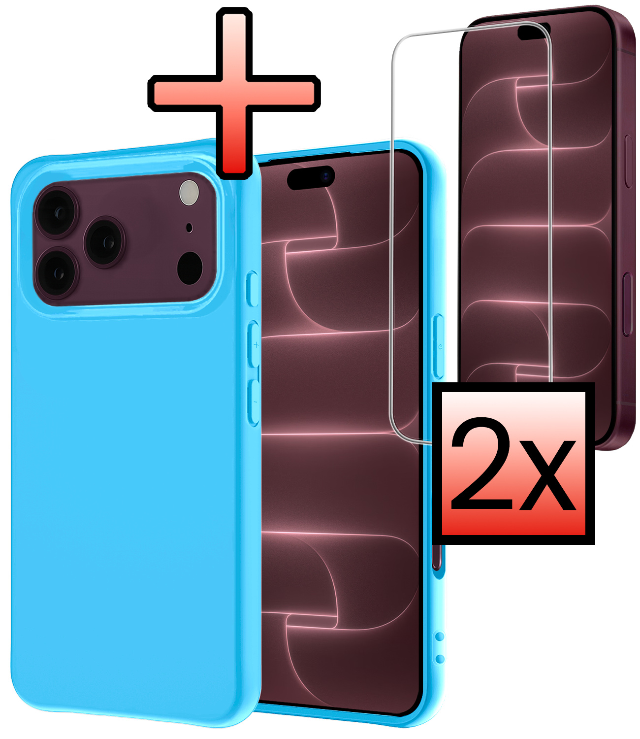 NoXx NoXx iPhone 18 Pro Max Hoesje Siliconen Met 2x Screenprotector Met Dichte Notch - Lichtblauw