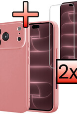 NoXx NoXx iPhone 18 Pro Max Hoesje Siliconen Met 2x Screenprotector Met Dichte Notch - Lichtroze