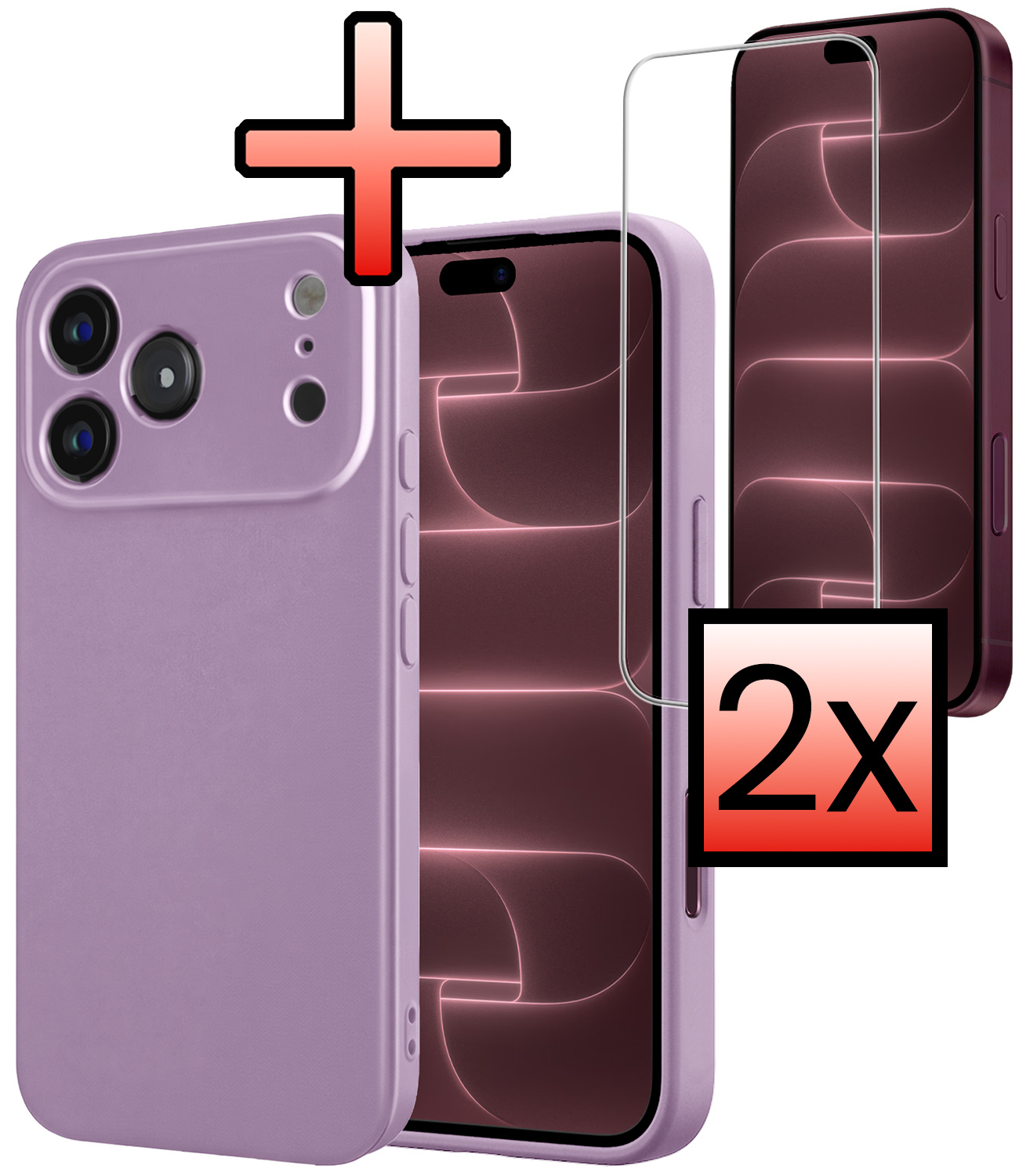 NoXx NoXx iPhone 18 Pro Max Hoesje Siliconen Met 2x Screenprotector Met Dichte Notch - Lila