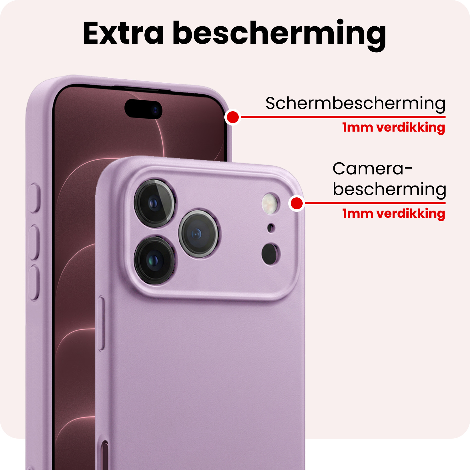 NoXx NoXx iPhone 18 Pro Max Hoesje Siliconen Met 2x Screenprotector Met Dichte Notch - Lila