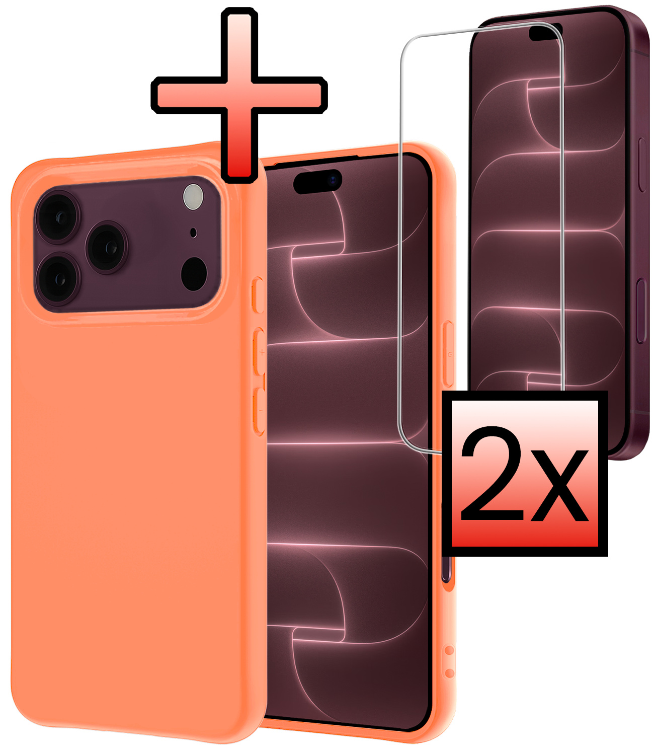 NoXx NoXx iPhone 18 Pro Max Hoesje Siliconen Met 2x Screenprotector Met Dichte Notch - Perzik