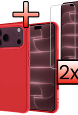 NoXx NoXx iPhone 18 Pro Max Hoesje Siliconen Met 2x Screenprotector Met Dichte Notch - Rood