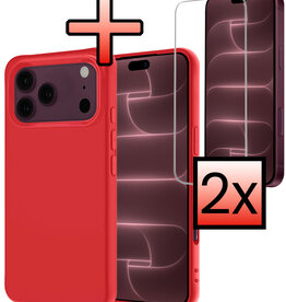 NoXx NoXx iPhone 18 Pro Max Hoesje Siliconen Met 2x Screenprotector Met Dichte Notch - Rood