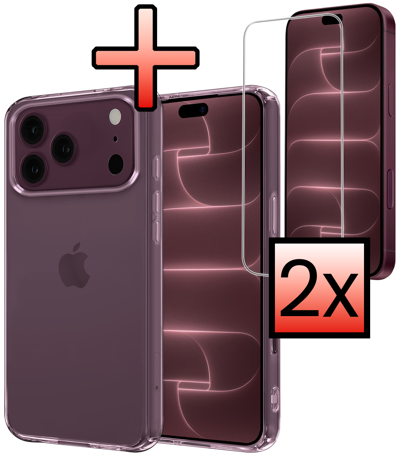 NoXx NoXx iPhone 18 Pro Max Hoesje Siliconen Met 2x Screenprotector Met Dichte Notch - Transparant