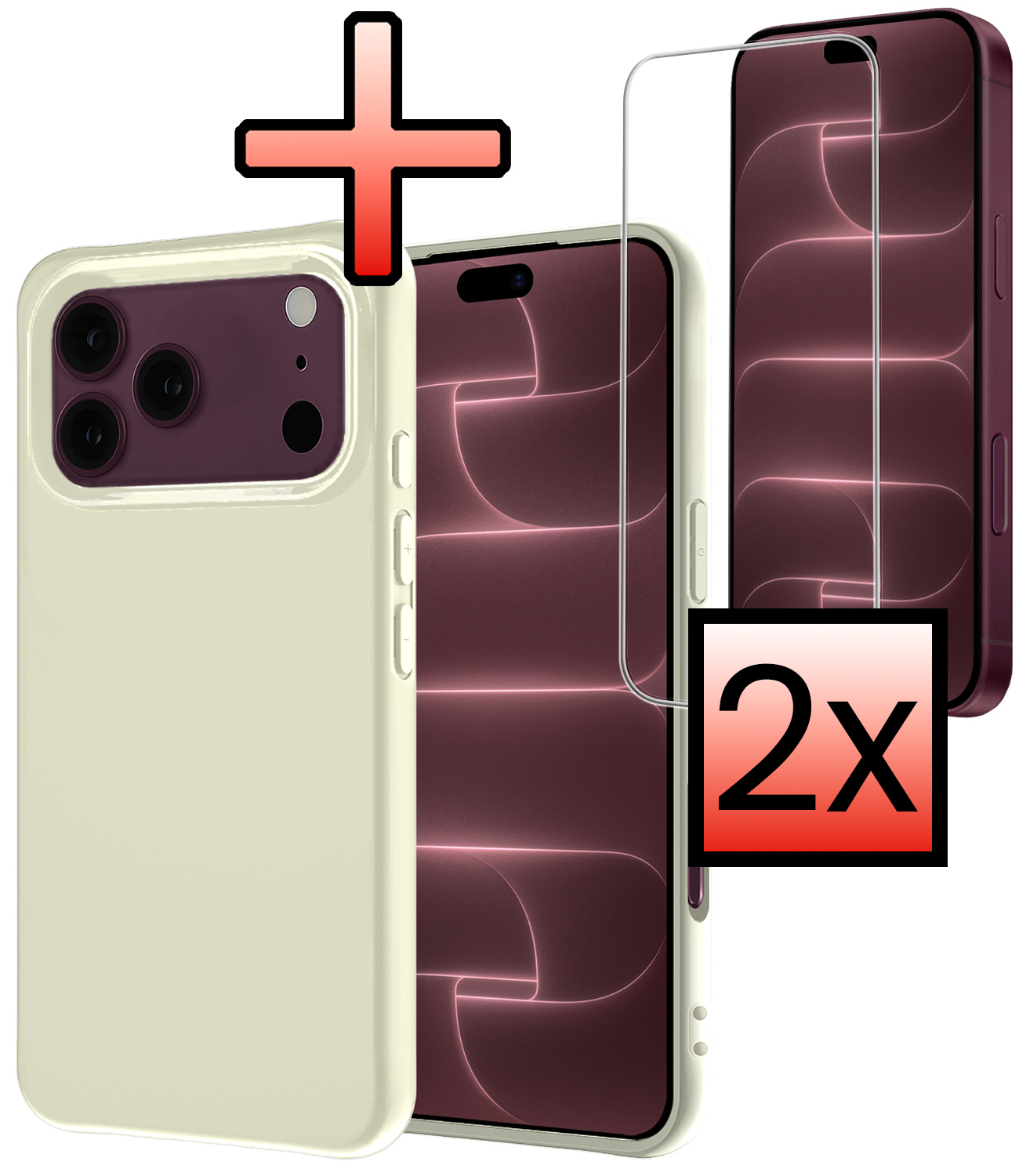 NoXx NoXx iPhone 18 Pro Max Hoesje Siliconen Met 2x Screenprotector Met Dichte Notch - Wit