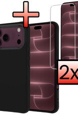 NoXx NoXx iPhone 18 Pro Max Hoesje Siliconen Met 2x Screenprotector Met Dichte Notch - Zwart