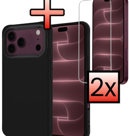 NoXx NoXx iPhone 18 Pro Max Hoesje Siliconen Met 2x Screenprotector Met Dichte Notch - Zwart
