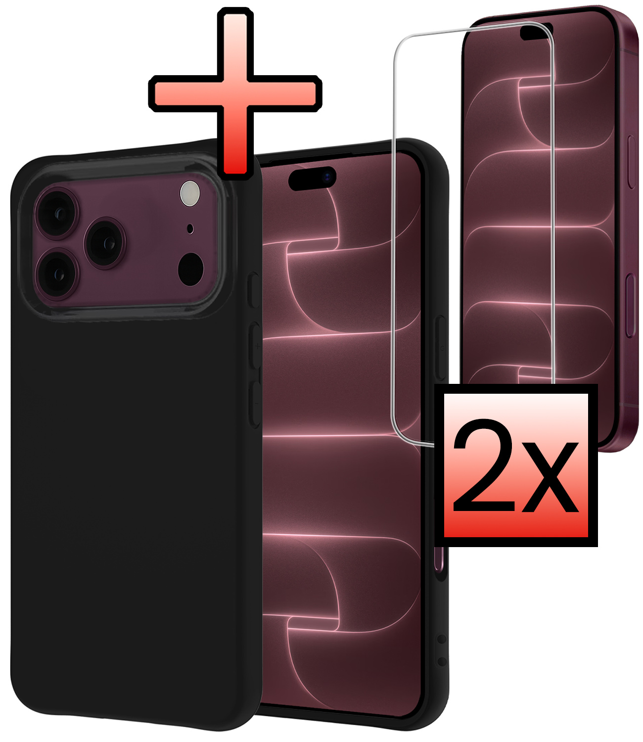 NoXx NoXx iPhone 18 Pro Max Hoesje Siliconen Met 2x Screenprotector Met Dichte Notch - Zwart