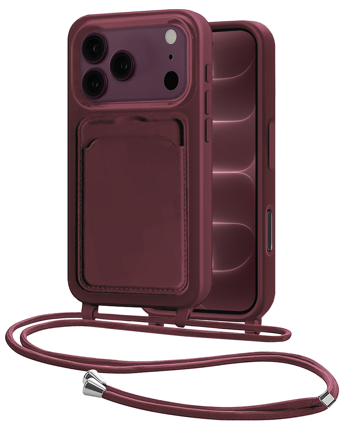 NoXx NoXx iPhone 18 Pro Hoesje Pashouder met Koord - Aubergine