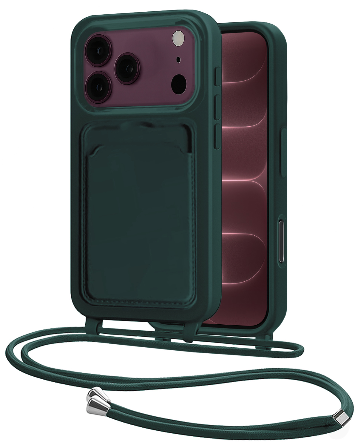 NoXx NoXx iPhone 18 Pro Hoesje Pashouder met Koord - Donkergroen