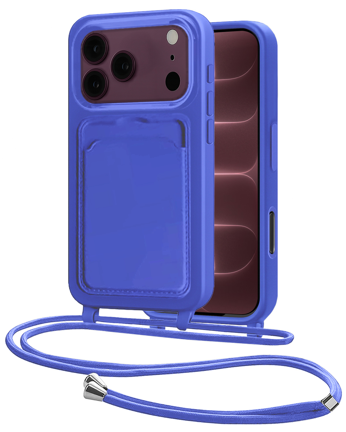 NoXx NoXx iPhone 18 Pro Hoesje Pashouder met Koord - Fel Blauw