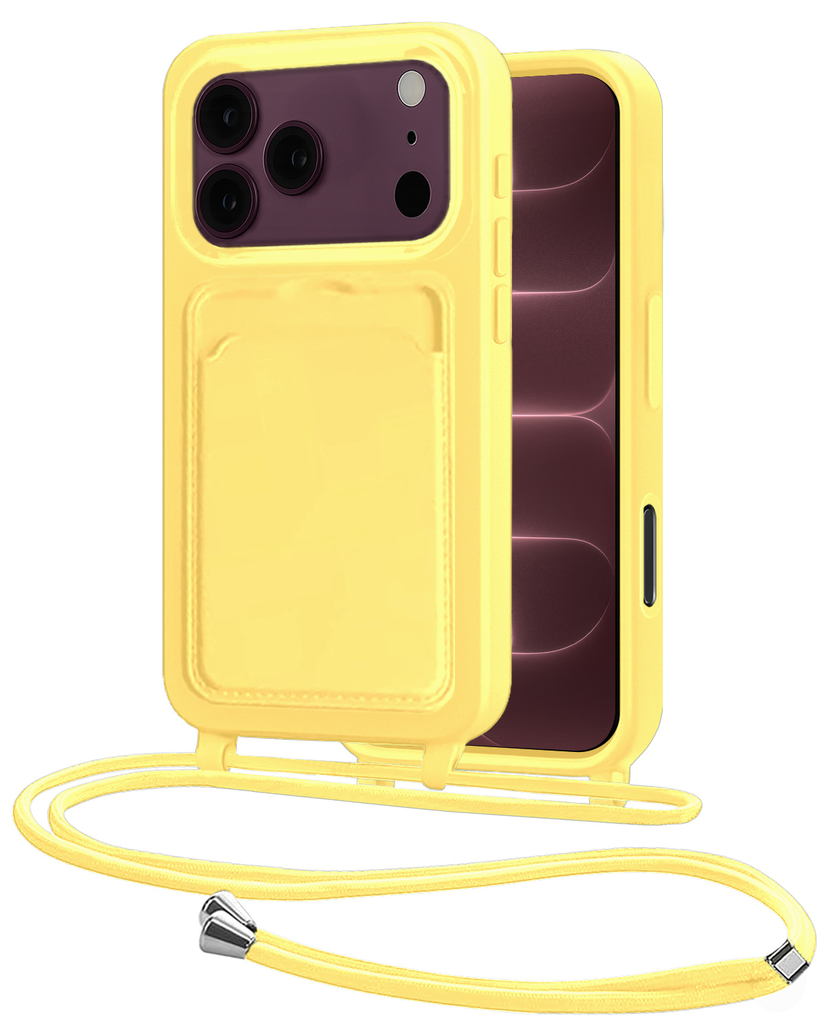 NoXx NoXx iPhone 18 Pro Hoesje Pashouder met Koord - Geel