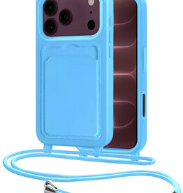NoXx NoXx iPhone 18 Pro Hoesje Pashouder met Koord - Lichtblauw