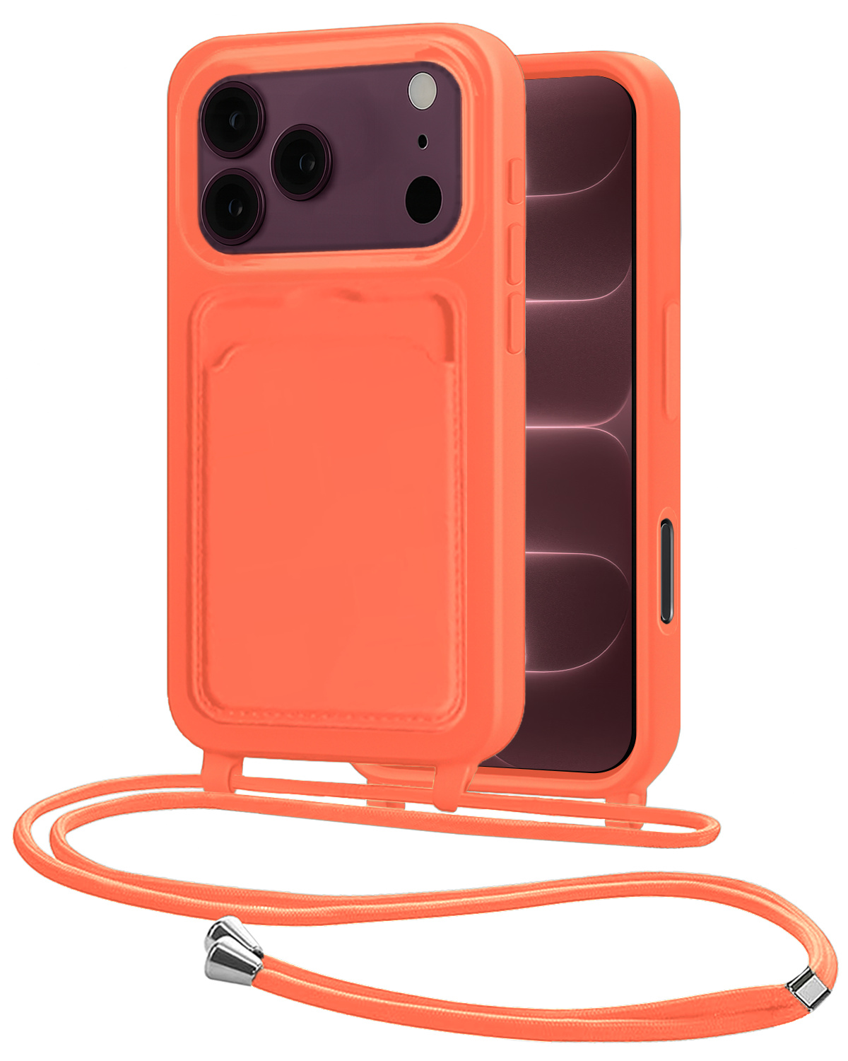 NoXx NoXx iPhone 18 Pro Hoesje Pashouder met Koord - Papaya