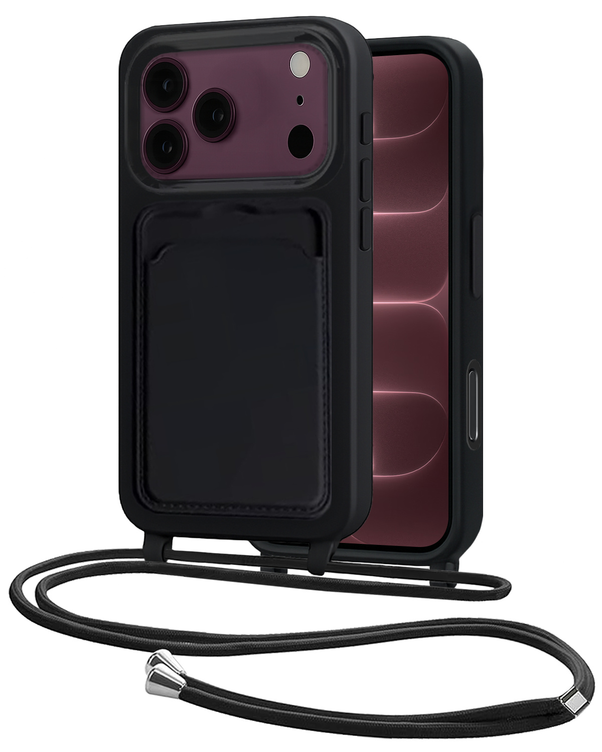NoXx NoXx iPhone 18 Pro Hoesje Pashouder met Koord - Zwart