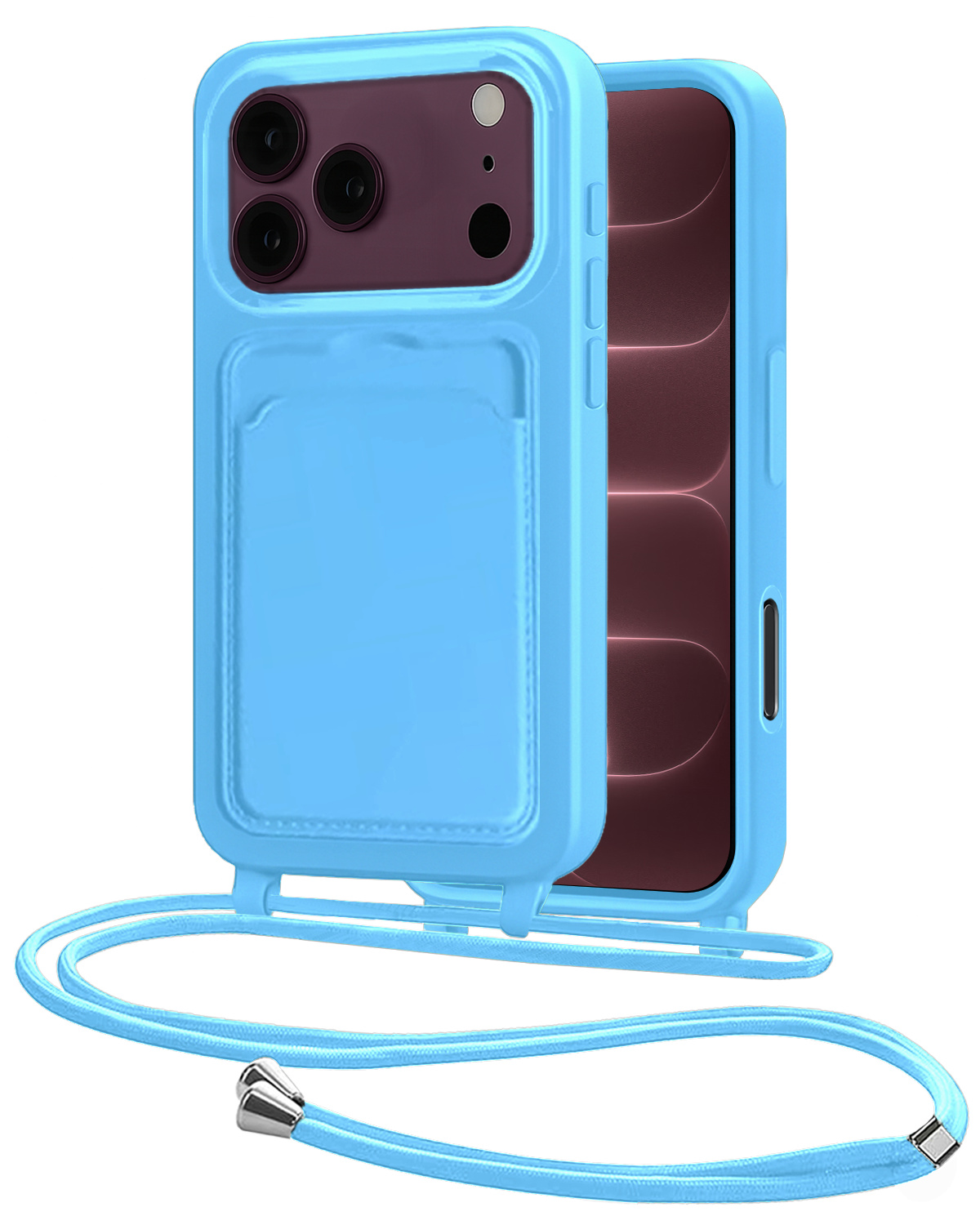 NoXx NoXx iPhone 18 Pro Max Hoesje Pashouder met Koord - Lichtblauw