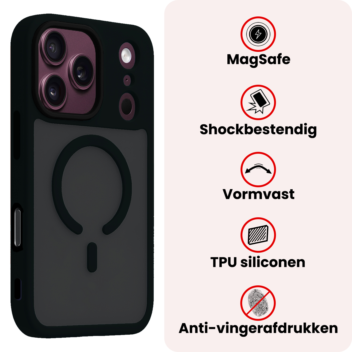NoXx NoXx iPhone 18 Pro Magsafe Hoesje Zwart Met 2x Screenprotector