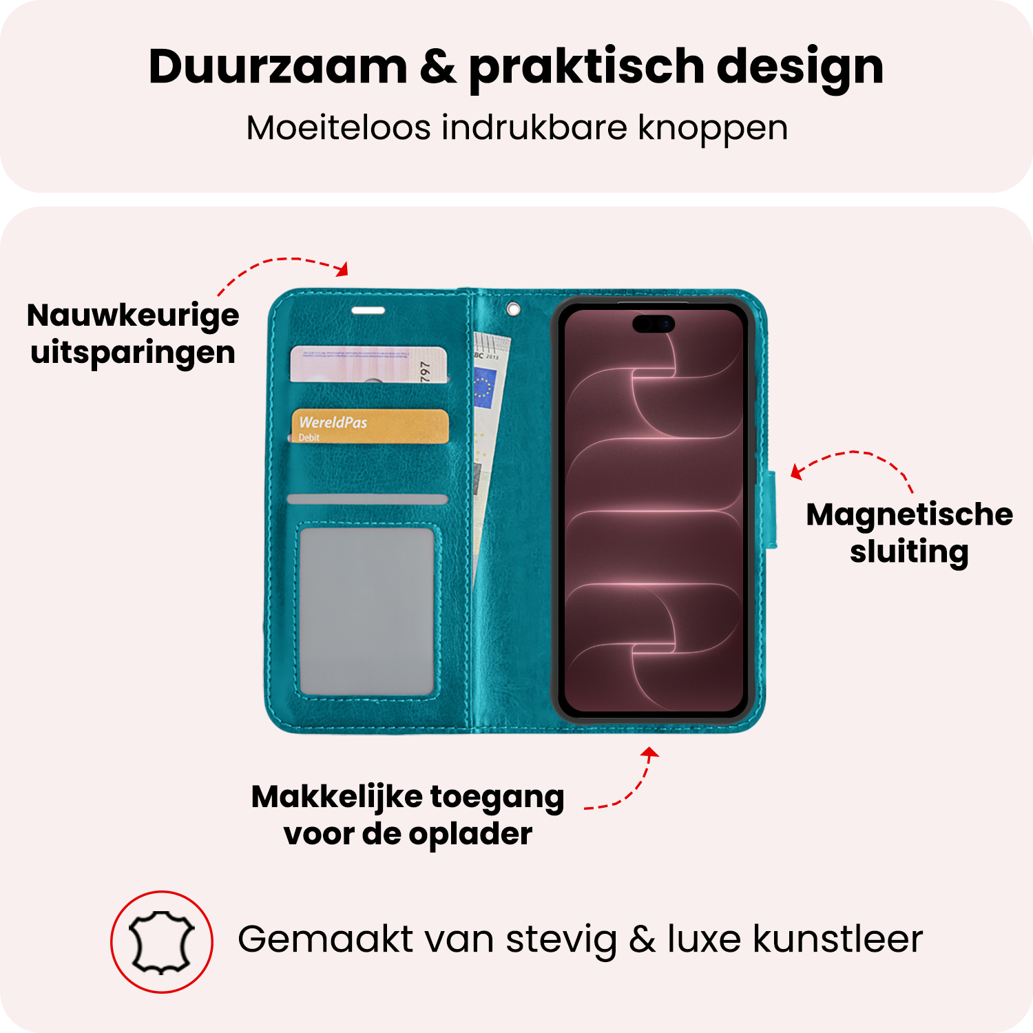 NoXx NoXx iPhone 18 Pro Hoesje Bookcase - Turquoise