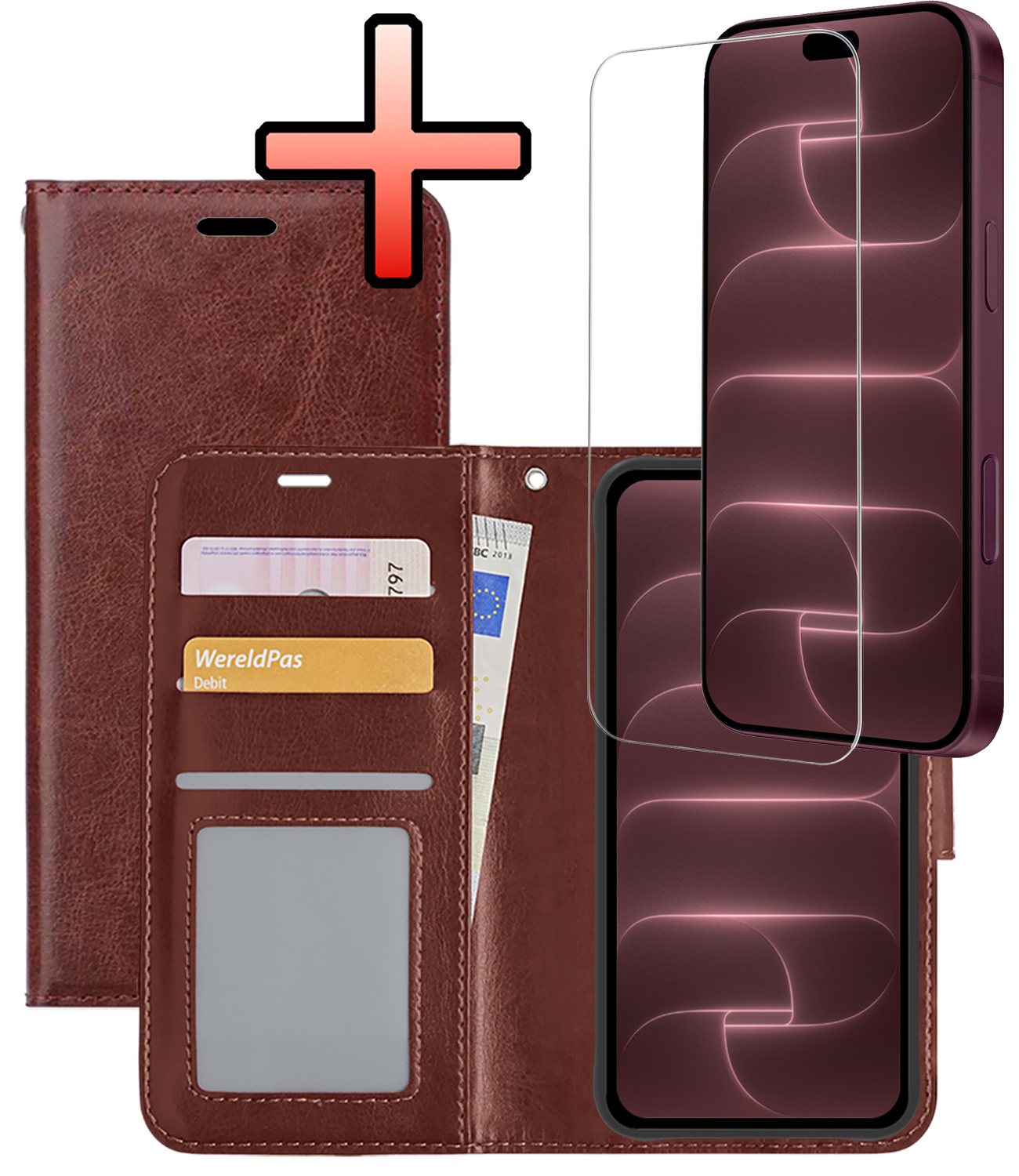 NoXx NoXx iPhone 18 Pro Hoesje Bookcase Met Screenprotector - Bruin
