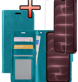 NoXx NoXx iPhone 18 Pro Hoesje Bookcase Met Screenprotector - Turquoise