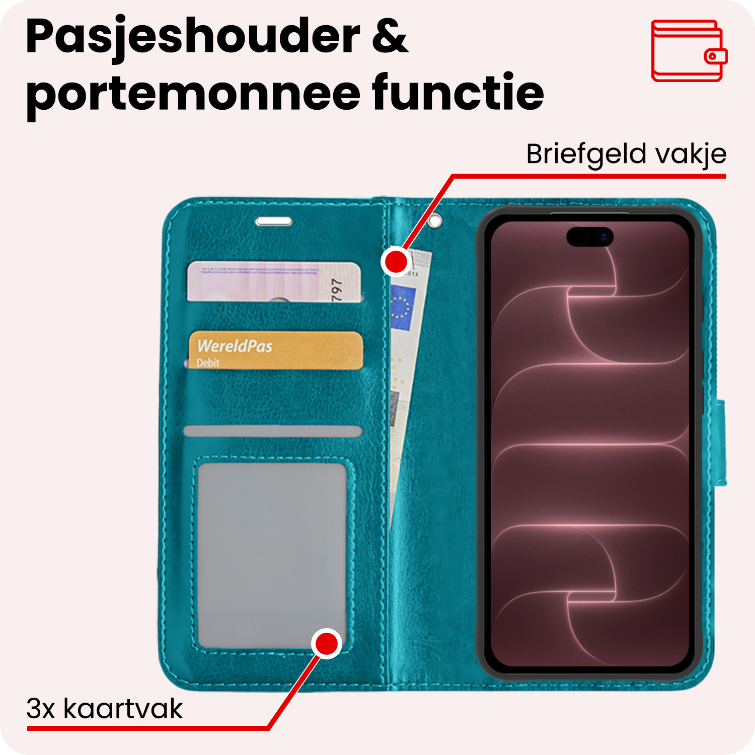 NoXx NoXx iPhone 18 Pro Hoesje Bookcase Met Screenprotector - Turquoise