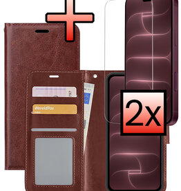 NoXx NoXx iPhone 18 Pro Hoesje Bookcase Met 2x Screenprotector - Bruin