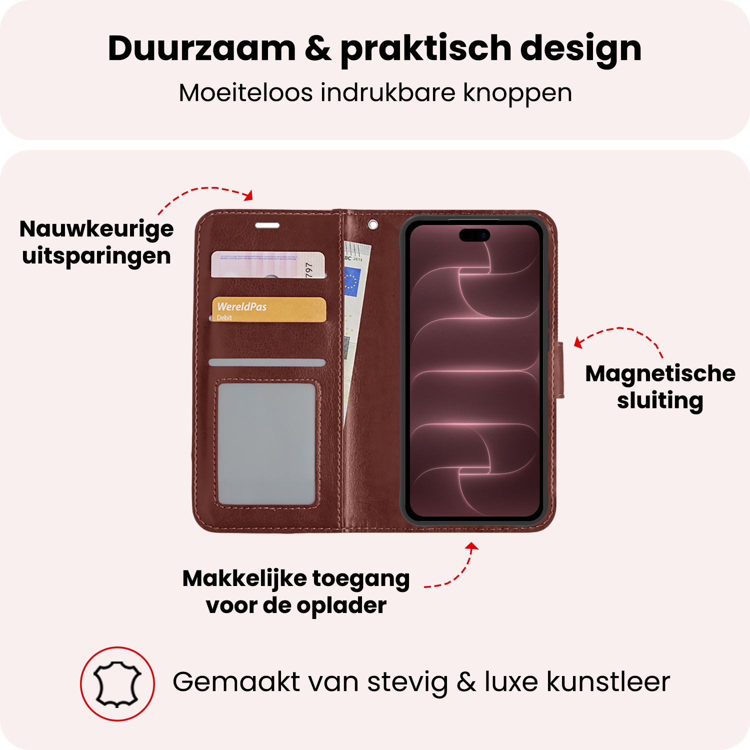 NoXx NoXx iPhone 18 Pro Hoesje Bookcase Met 2x Screenprotector - Bruin
