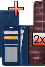 NoXx NoXx iPhone 18 Pro Hoesje Bookcase Met 2x Screenprotector - Donkerblauw