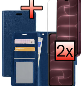 NoXx NoXx iPhone 18 Pro Hoesje Bookcase Met 2x Screenprotector - Donkerblauw