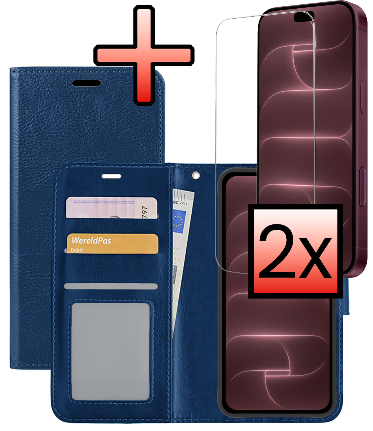 NoXx NoXx iPhone 18 Pro Hoesje Bookcase Met 2x Screenprotector - Donkerblauw