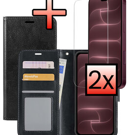 NoXx NoXx iPhone 18 Pro Hoesje Bookcase Met 2x Screenprotector - Zwart
