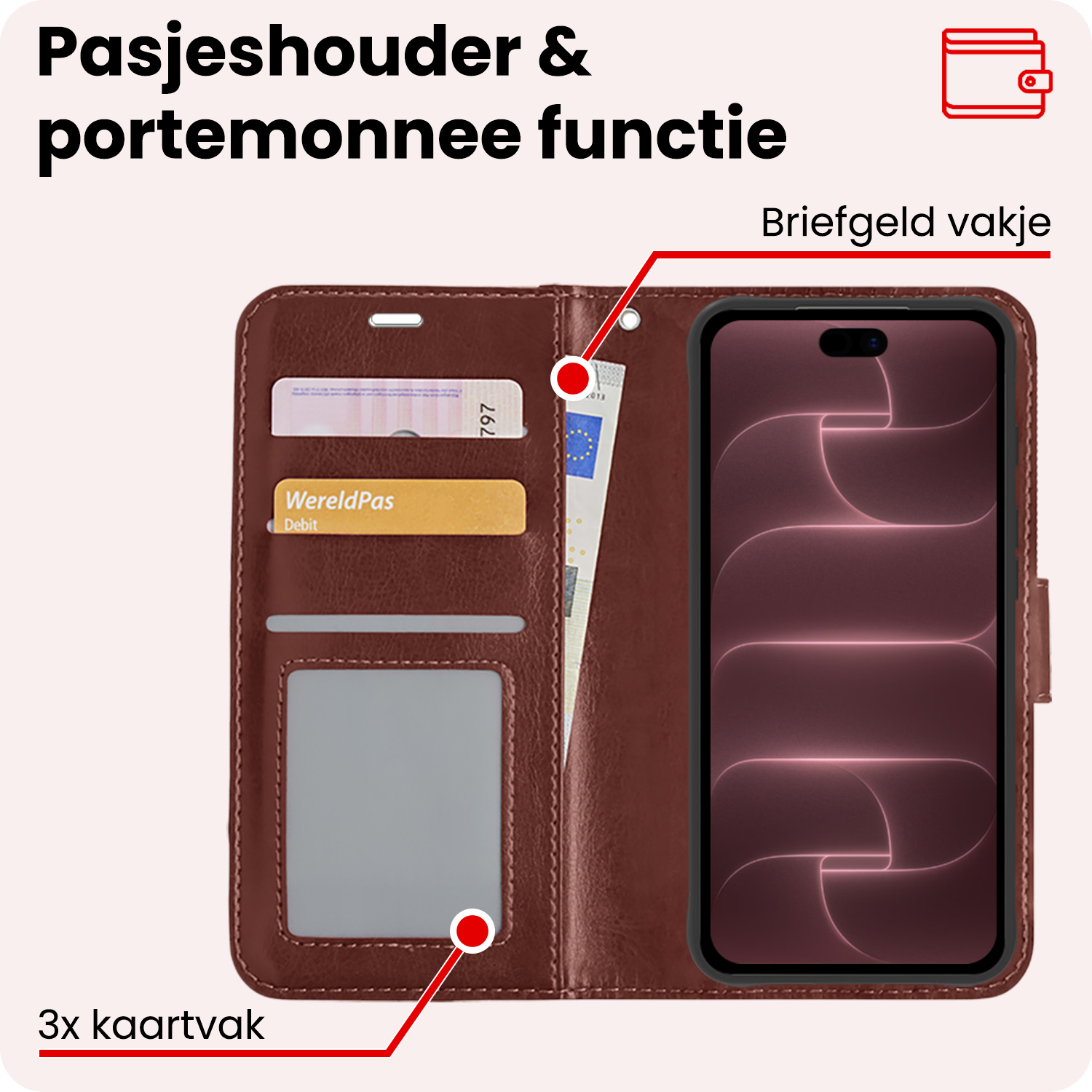 NoXx NoXx iPhone 18 Pro Max Hoesje Bookcase - Bruin