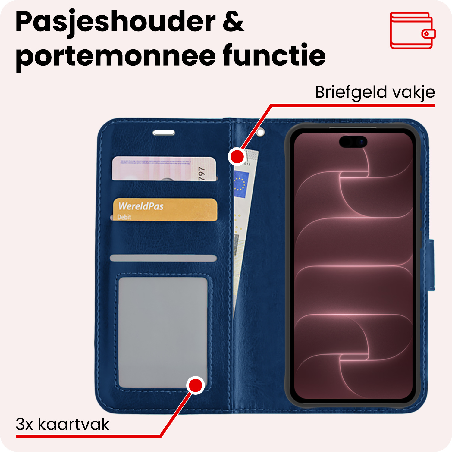 NoXx NoXx iPhone 18 Pro Max Hoesje Bookcase - Donkerblauw