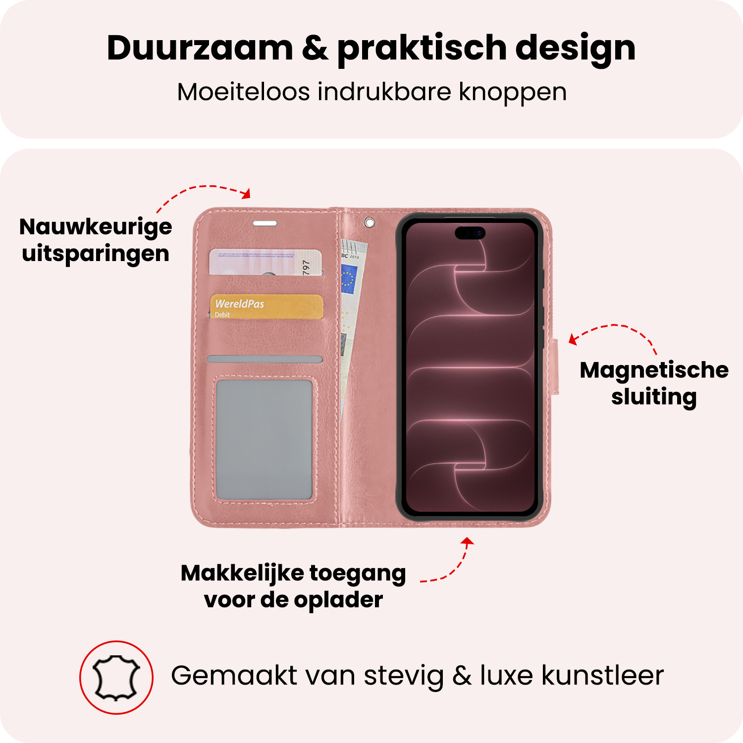 NoXx NoXx iPhone 18 Pro Max Hoesje Bookcase - Rose Goud