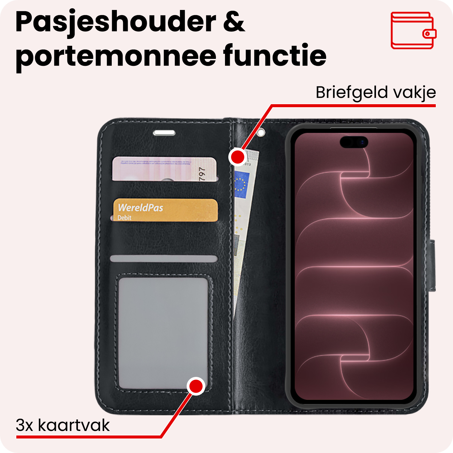 NoXx NoXx iPhone 18 Pro Max Hoesje Bookcase - Zwart