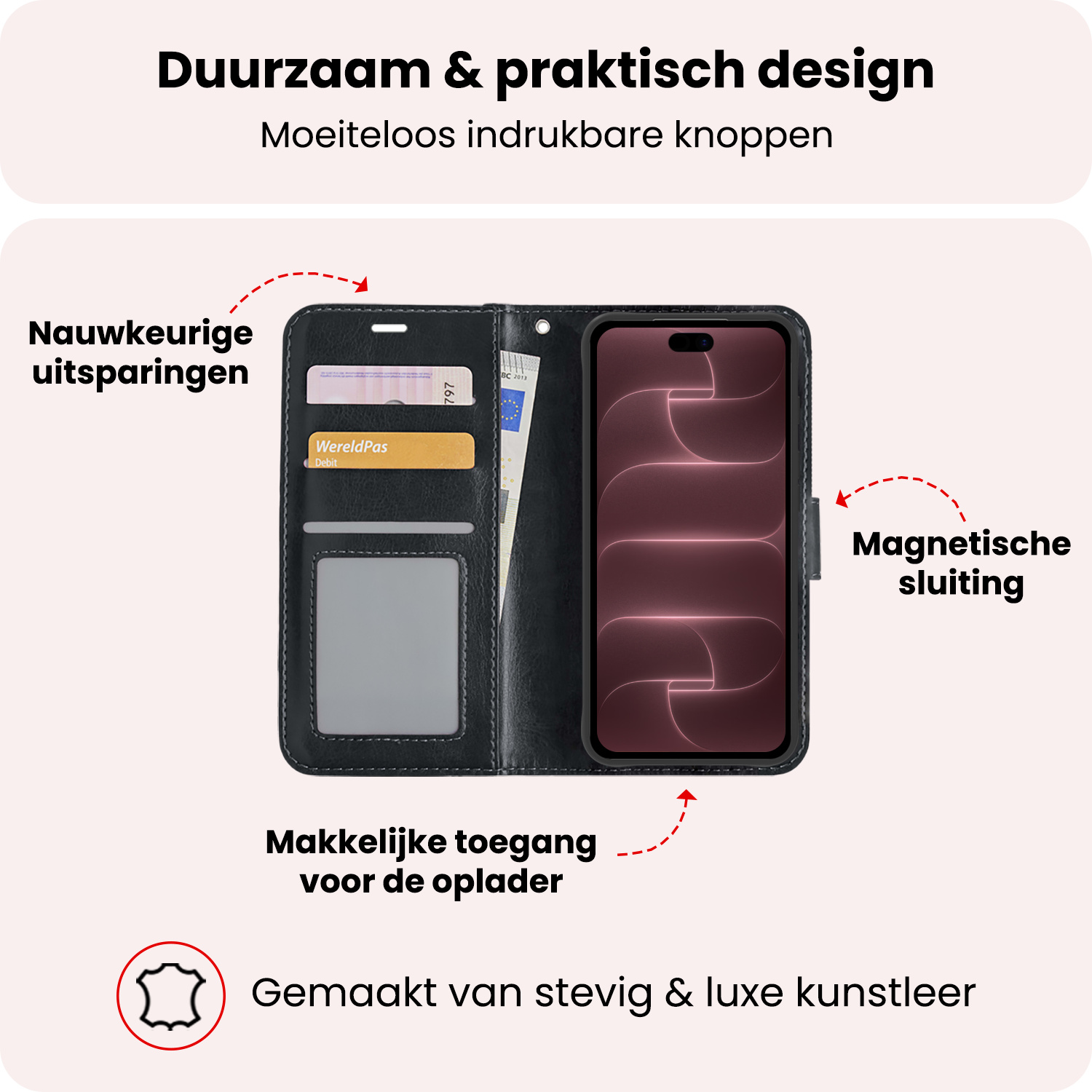 NoXx NoXx iPhone 18 Pro Max Hoesje Bookcase - Zwart