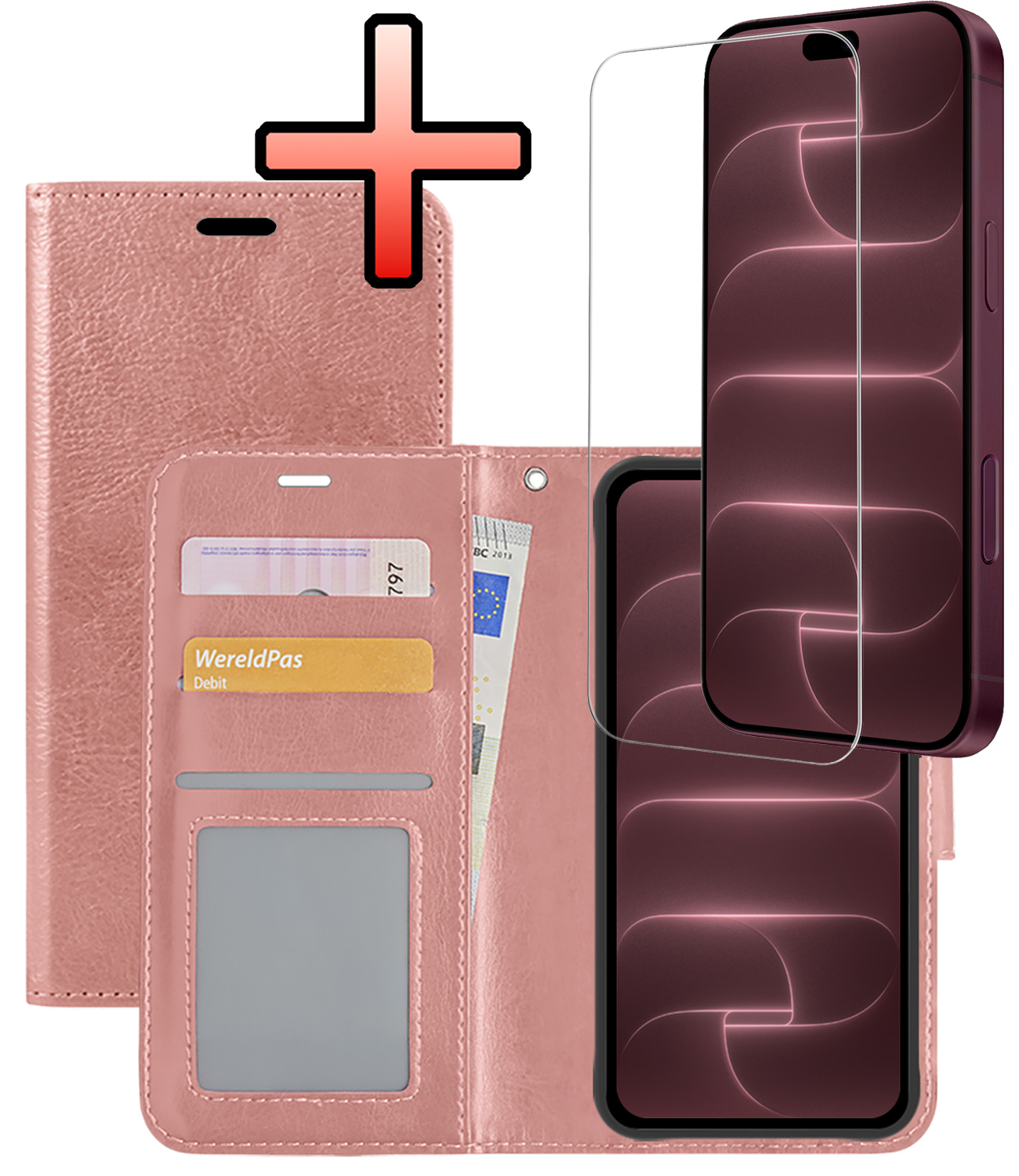 NoXx NoXx iPhone 18 Pro Max Hoesje Bookcase Met Screenprotector - Rose Goud