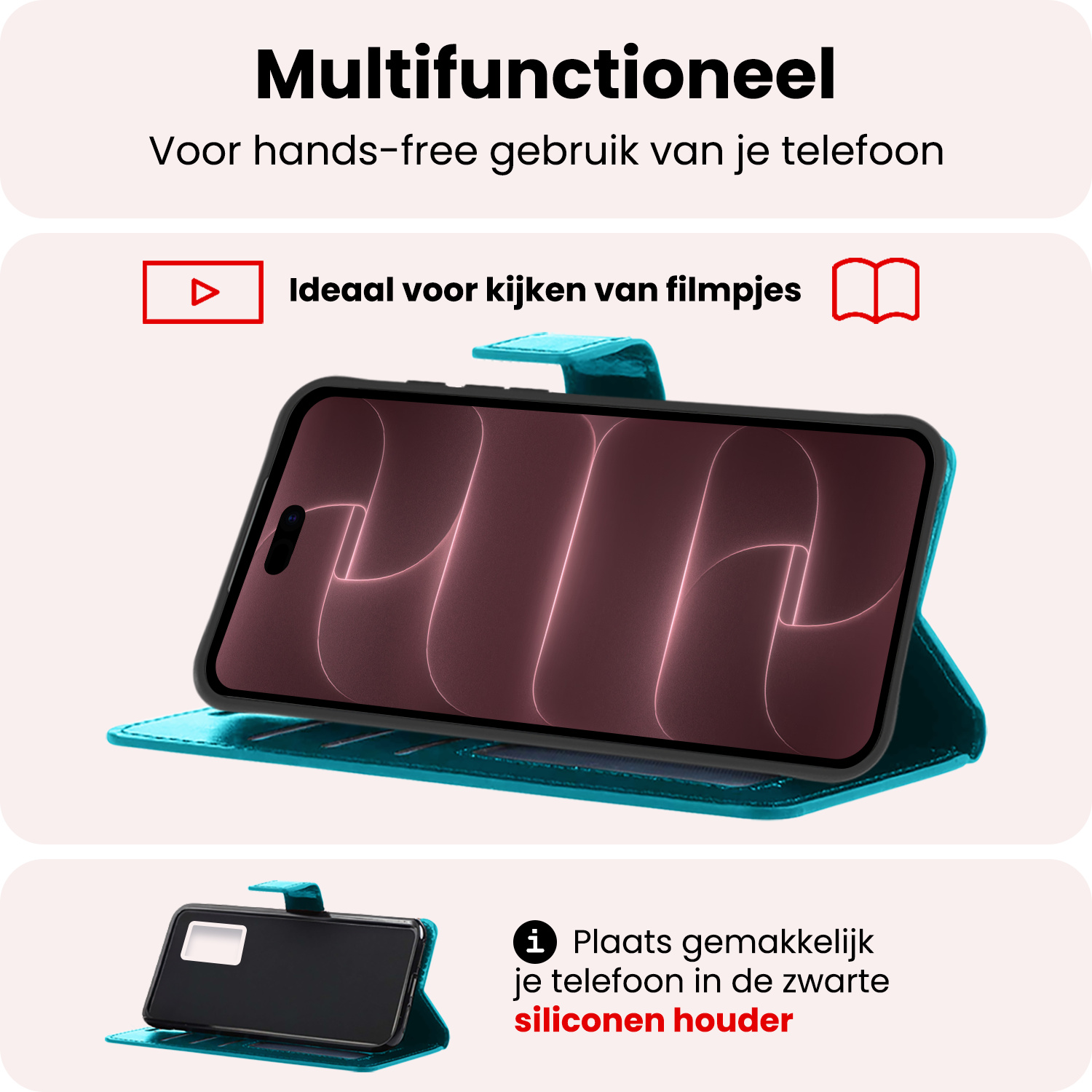 NoXx NoXx iPhone 18 Pro Max Hoesje Bookcase Met Screenprotector - Turquoise