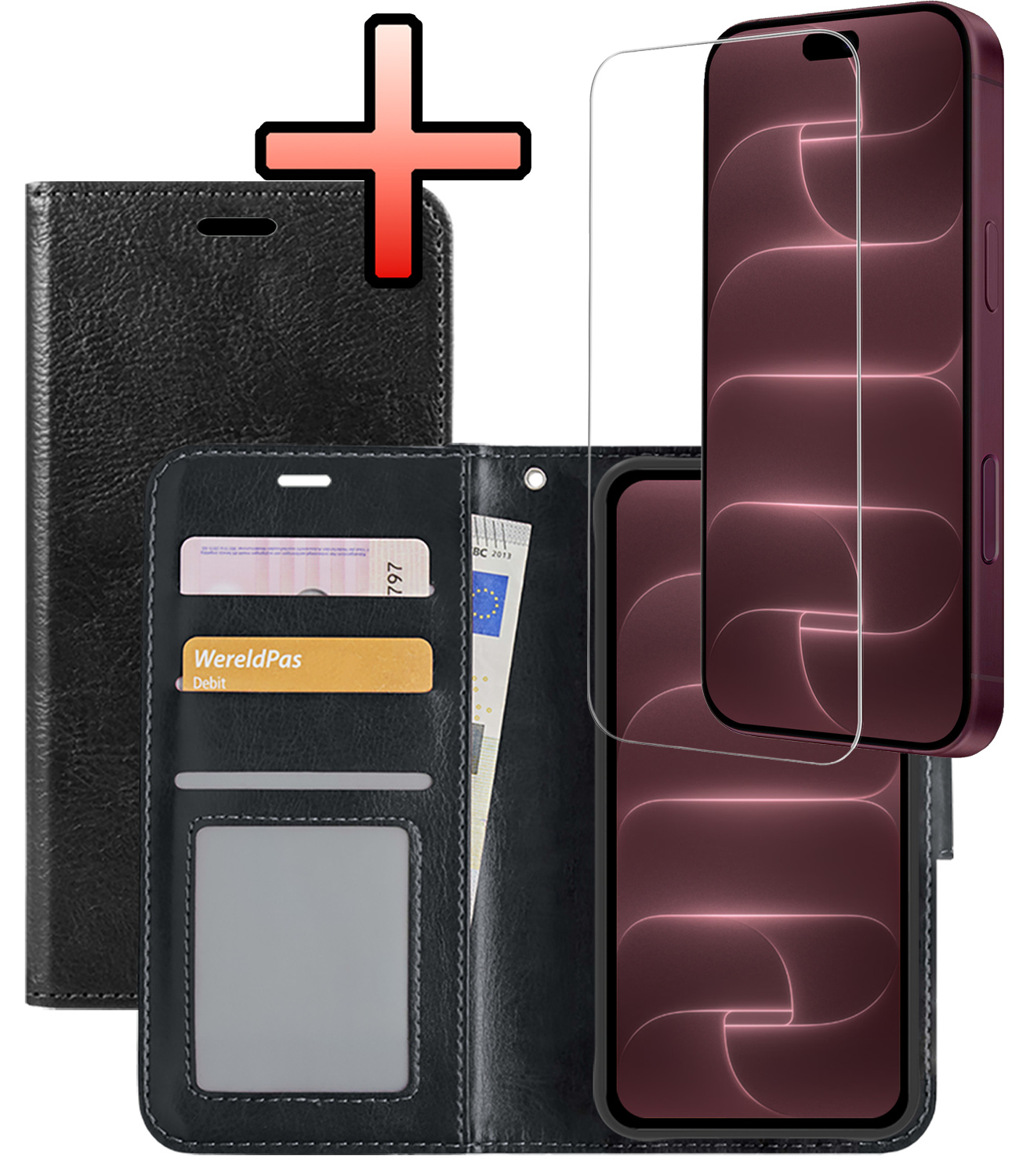 NoXx NoXx iPhone 18 Pro Max Hoesje Bookcase Met Screenprotector - Zwart
