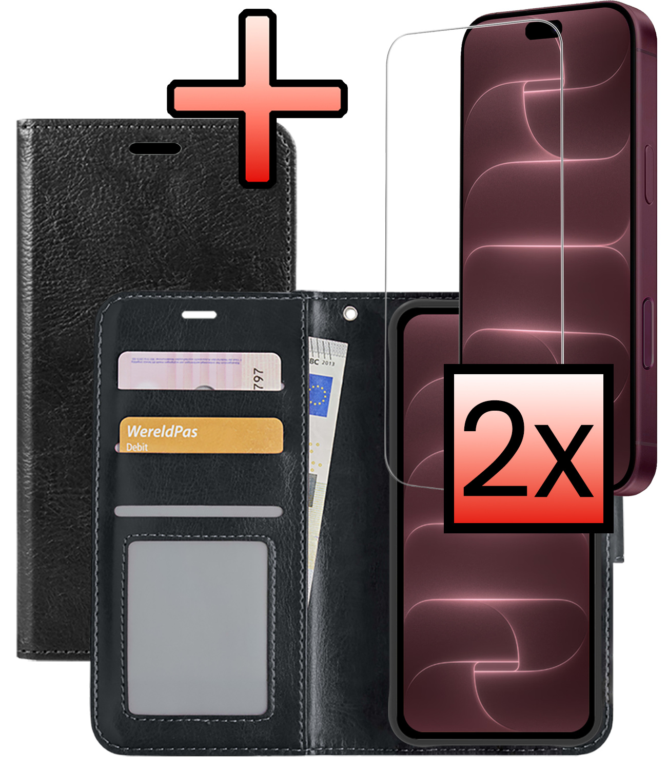 NoXx NoXx iPhone 18 Pro Max Hoesje Bookcase Met 2x Screenprotector - Zwart