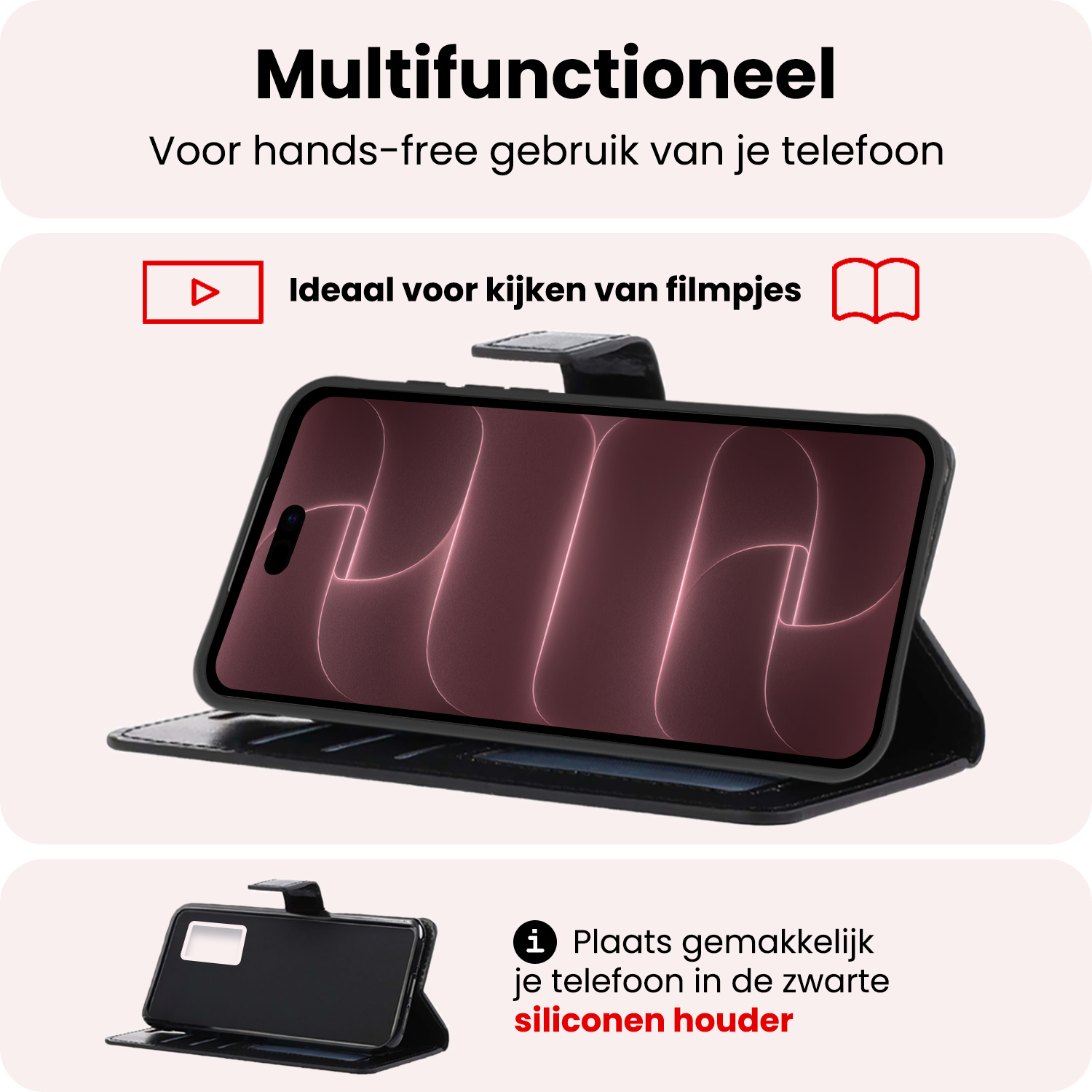 NoXx NoXx iPhone 18 Pro Max Hoesje Bookcase Met 2x Screenprotector - Zwart