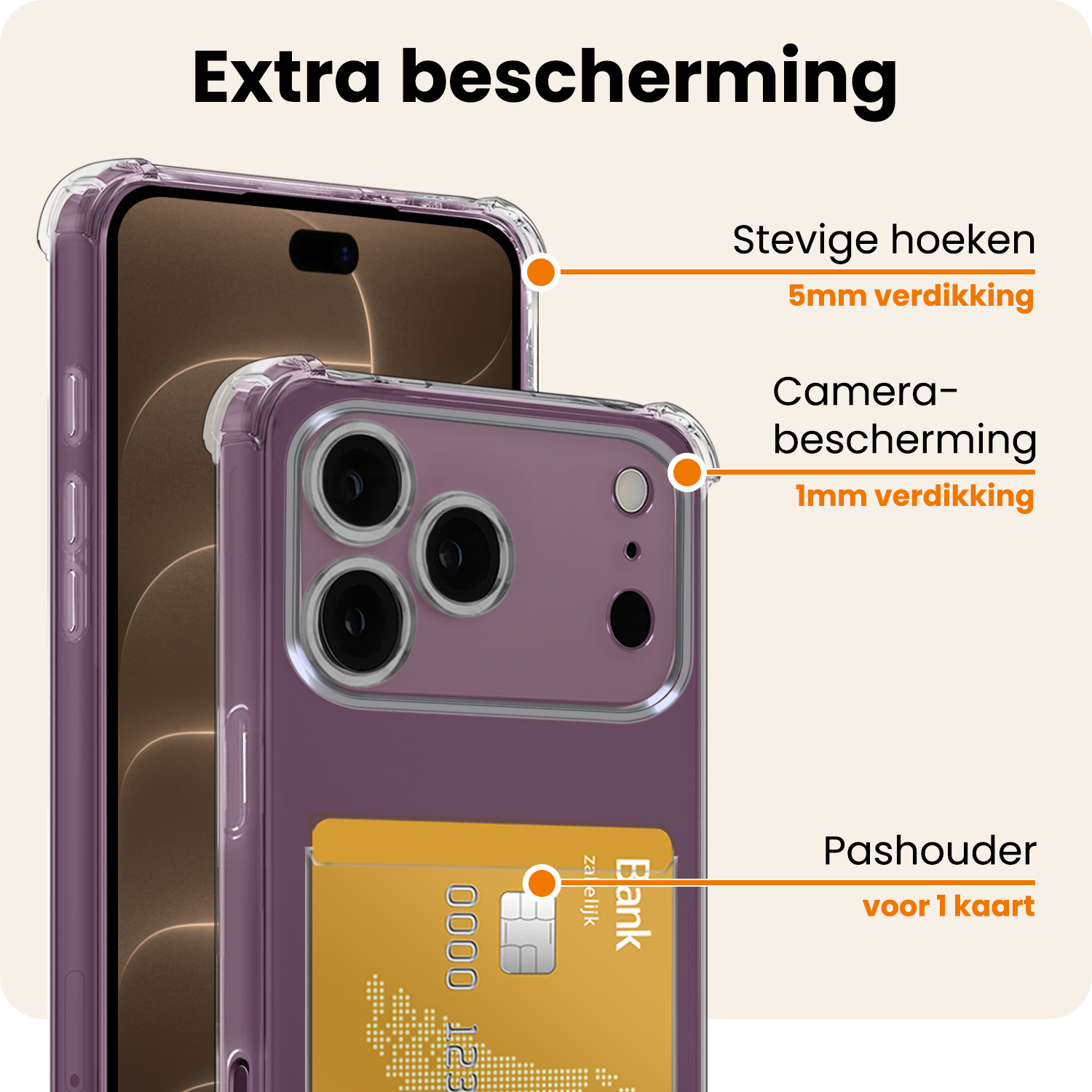Nomfy Nomfy iPhone 18 Pro Max Hoesje Pashouder Met Screenprotector