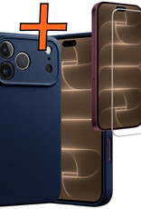 Nomfy Nomfy iPhone 18 Pro Hoesje Siliconen Met Screenprotector Met Dichte Notch - Donkerblauw