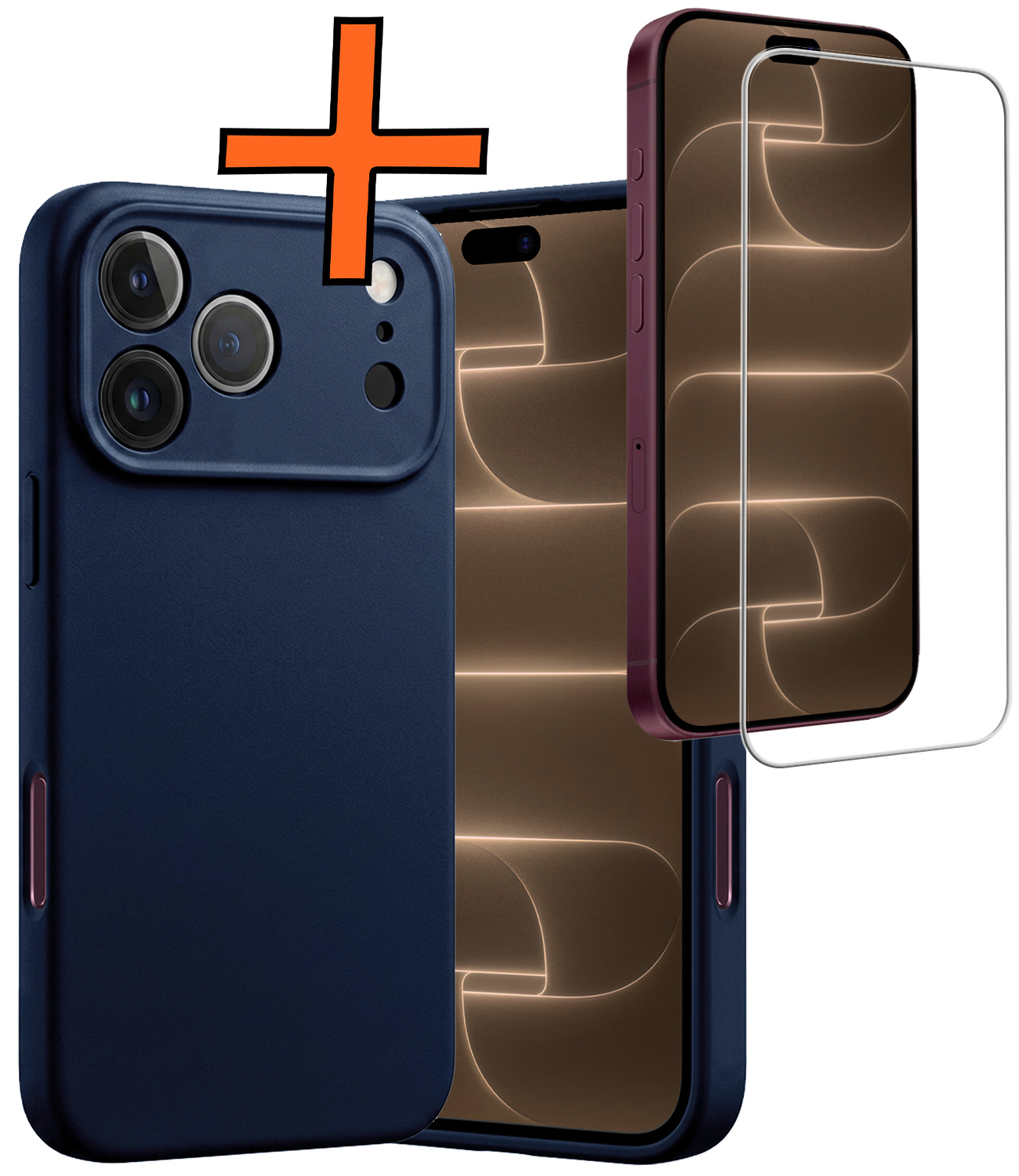 Nomfy Nomfy iPhone 18 Pro Hoesje Siliconen Met Screenprotector Met Dichte Notch - Donkerblauw