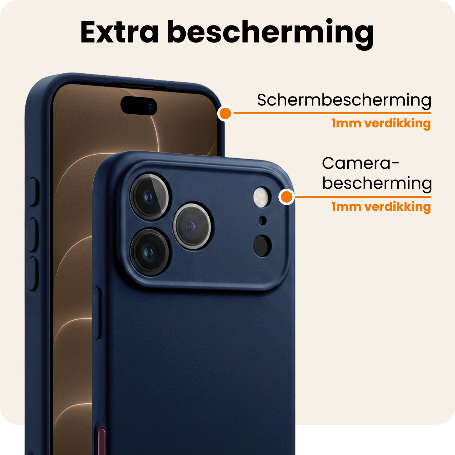 Nomfy Nomfy iPhone 18 Pro Hoesje Siliconen Met Screenprotector Met Dichte Notch - Donkerblauw