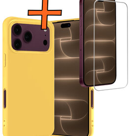 Nomfy Nomfy iPhone 18 Pro Hoesje Siliconen Met Screenprotector Met Dichte Notch - Geel