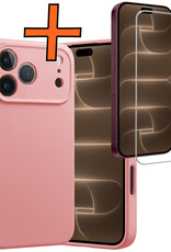 Nomfy Nomfy iPhone 18 Pro Hoesje Siliconen Met Screenprotector Met Dichte Notch - Lichtroze