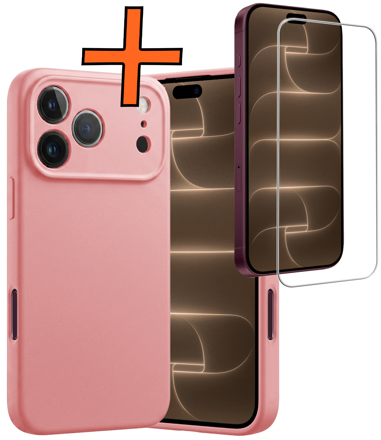 Nomfy Nomfy iPhone 18 Pro Hoesje Siliconen Met Screenprotector Met Dichte Notch - Lichtroze