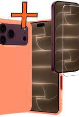 Nomfy Nomfy iPhone 18 Pro Hoesje Siliconen Met Screenprotector Met Dichte Notch - Perzik