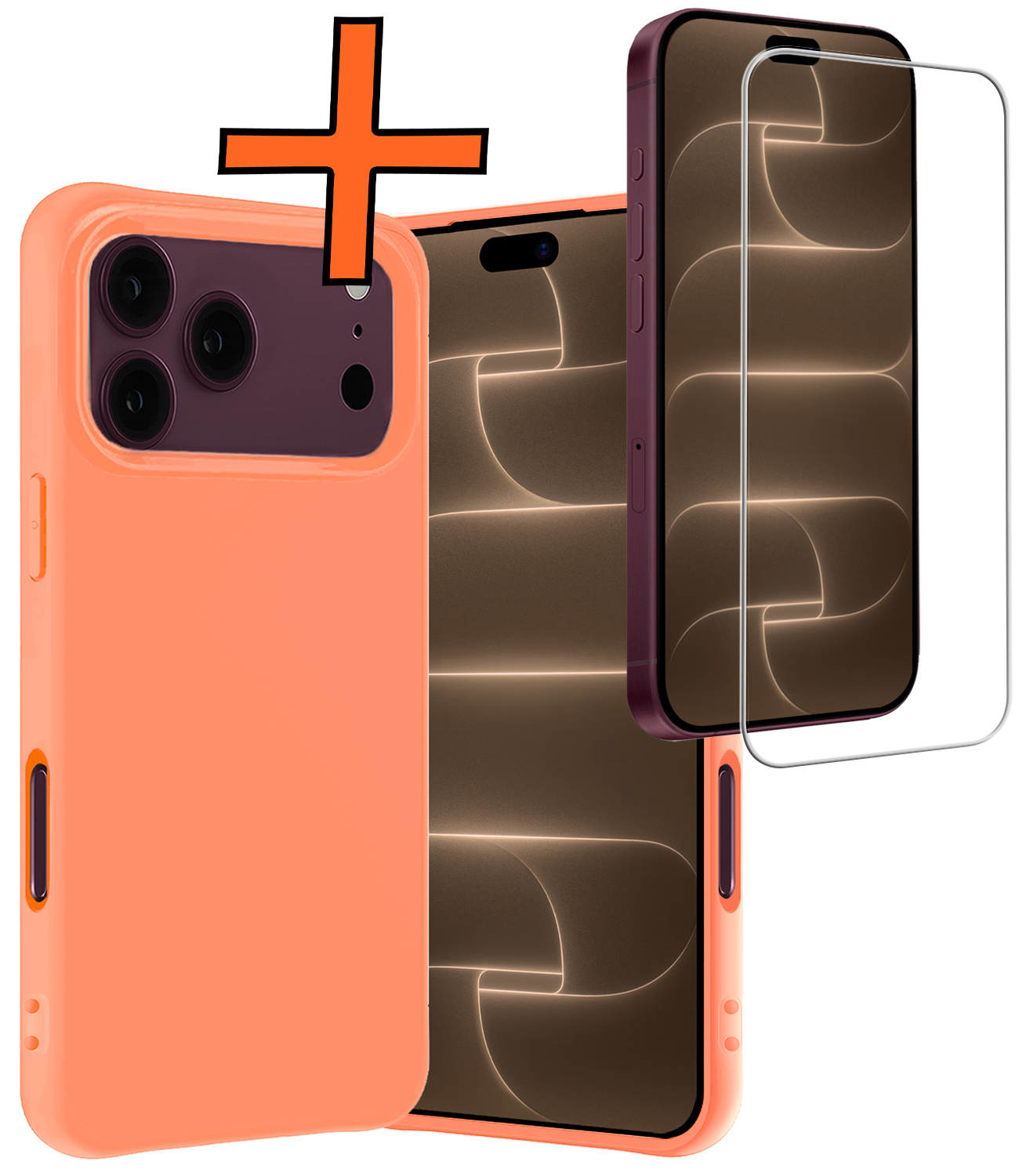 Nomfy Nomfy iPhone 18 Pro Hoesje Siliconen Met Screenprotector Met Dichte Notch - Perzik